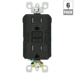 Leviton 15 Amp 125-Volt Duplex SmarTest Self-Test SmartlockPro Tamper Resistant GFCI Outlet, Black (6-Pack) -Surge Protectors Sales Store black leviton electrical outlets receptacles ve6 gftr1 he6 4f 1000
