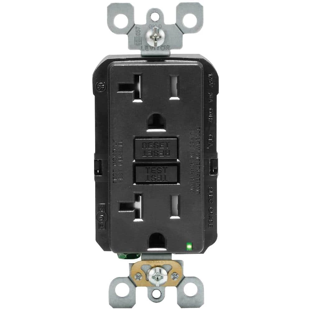 Leviton 20 Amp 125-Volt Duplex SmarTest Self-Test Tamper Resistant GFCI Outlet, Black (9-Pack) 1 Leviton 20 Amp 125-Volt Duplex SmarTest Self-Test Tamper Resistant GFCI Outlet, Black (9-Pack)