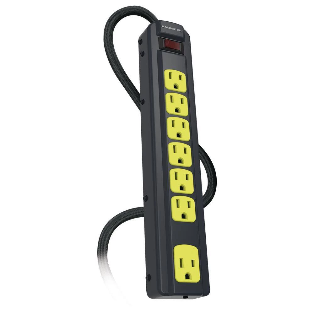 Monster Black 4 ft. 7-Outlet Power Strip Surge Protector 2 Monster Black 4 ft. 7-Outlet Power Strip Surge Protector - Image 2