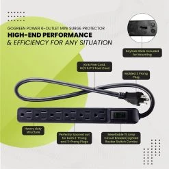 Power By Go Green 6-Outlet Mini Surge Protector with 90 Joules 2.5 ft. Cord - Black -Surge Protectors Sales Store black power by go green surge protectors gg 16103minbk 1f 1000