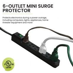 Power By Go Green 6-Outlet Mini Surge Protector with 90 Joules 2.5 ft. Cord - Black -Surge Protectors Sales Store black power by go green surge protectors gg 16103minbk 4f 1000