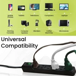 Power By Go Green 6-Outlet Mini Surge Protector with 90 Joules 2.5 ft. Cord - Black -Surge Protectors Sales Store black power by go green surge protectors gg 16103minbk fa 1000