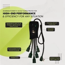 Power By Go Green 5 Outlet Octopus Surge Protector -Surge Protectors Sales Store black power by go green surge protectors gg 5oct 1f 1000