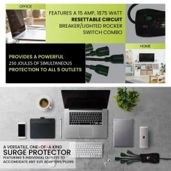 Power By Go Green 5 Outlet Octopus Surge Protector -Surge Protectors Sales Store black power by go green surge protectors gg 5oct 76 1000