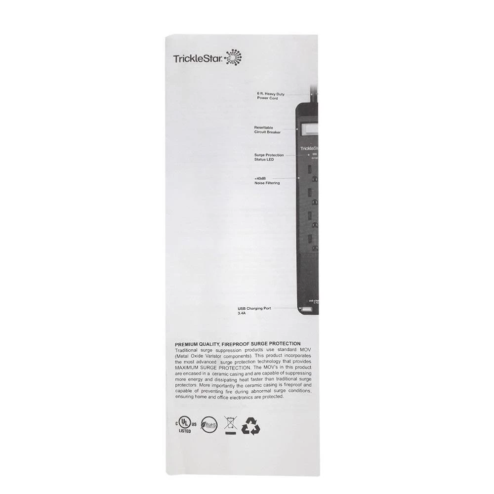 TRICKLESTAR 6 ft. 4-Outlet Surge Protector with USB Charging Ports 6 TRICKLESTAR 6 ft. 4-Outlet Surge Protector with USB Charging Ports - Image 6