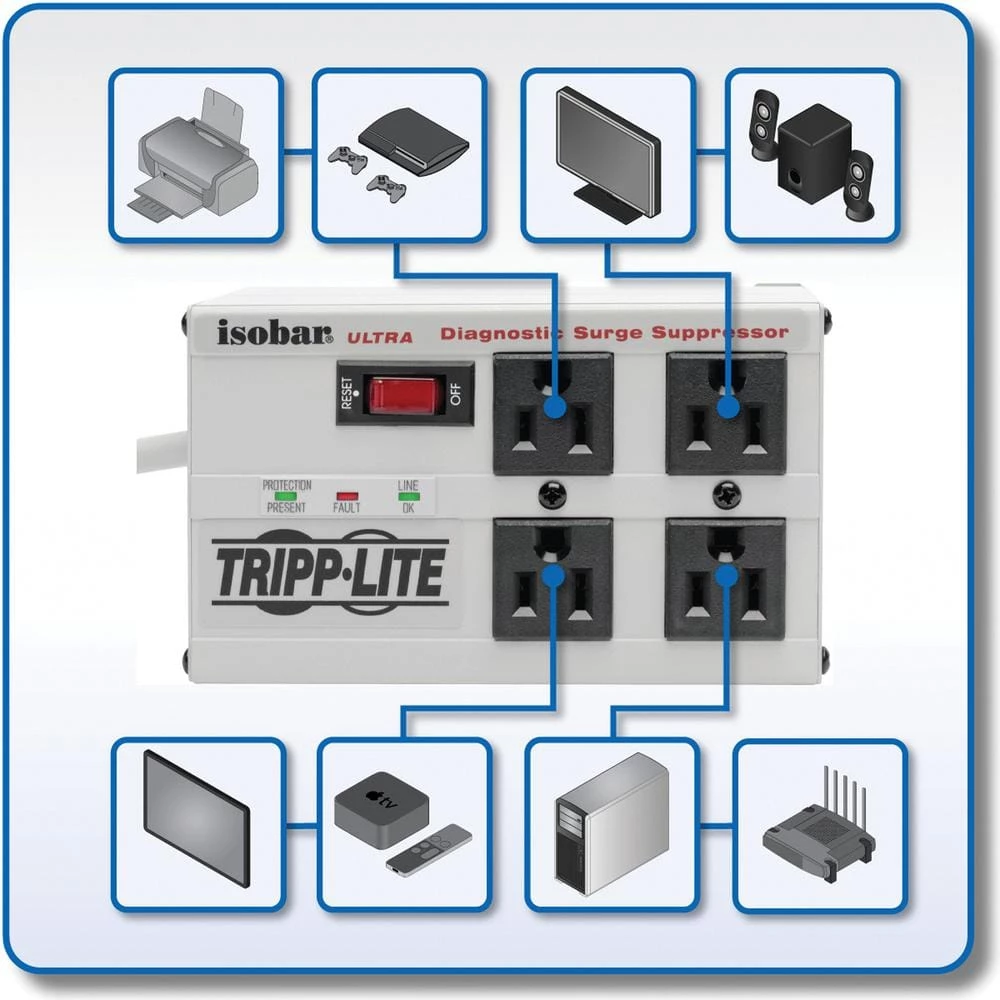 Tripp Lite Isobar 4 ft. - 6 ft. 4-Outlet Cord Strip Surge Protector 4 Tripp Lite Isobar 4 ft. - 6 ft. 4-Outlet Cord Strip Surge Protector - Image 4