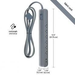 Globe Electric Designer 6 ft. 2 USB Port (3.1 Amp) 6-Outlet Surge Protector Power Strip with Fabric Cord, Blue/Gray -Surge Protectors Sales Store blue and gray globe electric surge protectors 78504 44 1000
