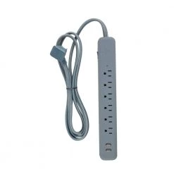 Globe Electric Designer 6 ft. 2 USB Port (3.1 Amp) 6-Outlet Surge Protector Power Strip with Fabric Cord, Blue/Gray