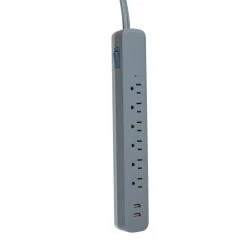 Globe Electric Designer 6 ft. 2 USB Port (3.1 Amp) 6-Outlet Surge Protector Power Strip with Fabric Cord, Blue/Gray -Surge Protectors Sales Store blue and gray globe electric surge protectors 78504 c3 1000