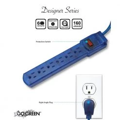 GoGreen Power 3 ft. Cord Blue 6-Outlet Translucent Designer Series Surge Protector (160 Joules) -Surge Protectors Sales Store blue surge protectors gg 16103mdb 4f 1000