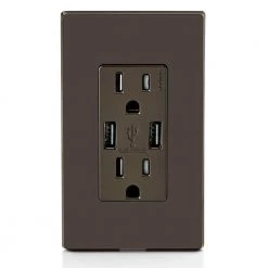 Leviton 3.6A USB Dual Type A In-Wall Charger with 15 Amp Tamper-Resistant Outlets, Brown -Surge Protectors Sales Store brown leviton electrical outlets receptacles r06 t5632 0bb fa 1000