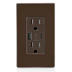 Leviton 15 Amp Decora Type A and C USB Charger Tamper-Resistant Outlet, Brown -Surge Protectors Sales Store brown leviton electrical outlets receptacles t5633 b 4f 1000