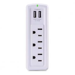 CE TECH 3-Outlet Travel Wall Mounted Surge Protector with USB, White