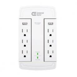 Surge Protectors Sales Store 14 Commercial Electric 6-Outlet Wall Mounted Swivel Surge Protector with USB, White