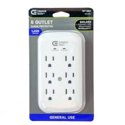 Commercial Electric 6-Outlet Wall Mounted Surge Protector, White -Surge Protectors Sales Store commercial electric surge protectors la 9a 8 1f 1000