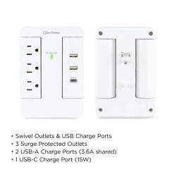 CyberPower 2 USB-A 1 USB-C 3-Outlet Wall Tap 13 CyberPower 2 USB-A 1 USB-C 3-Outlet Wall Tap -Surge Protectors Sales Store cyberpower surge protectors p3wsuc 4f 1000