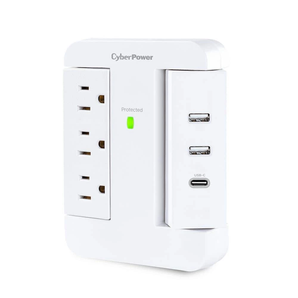 CyberPower 2 USB-A 1 USB-C 3-Outlet Wall Tap 2 CyberPower 2 USB-A 1 USB-C 3-Outlet Wall Tap - Image 2