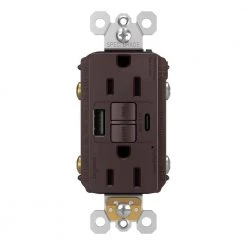 Legrand radiant 15 Amp 125-Volt Tamper Resistant Self-Test GFCI Duplex Outlet with Type A/C USB, Dark Bronze