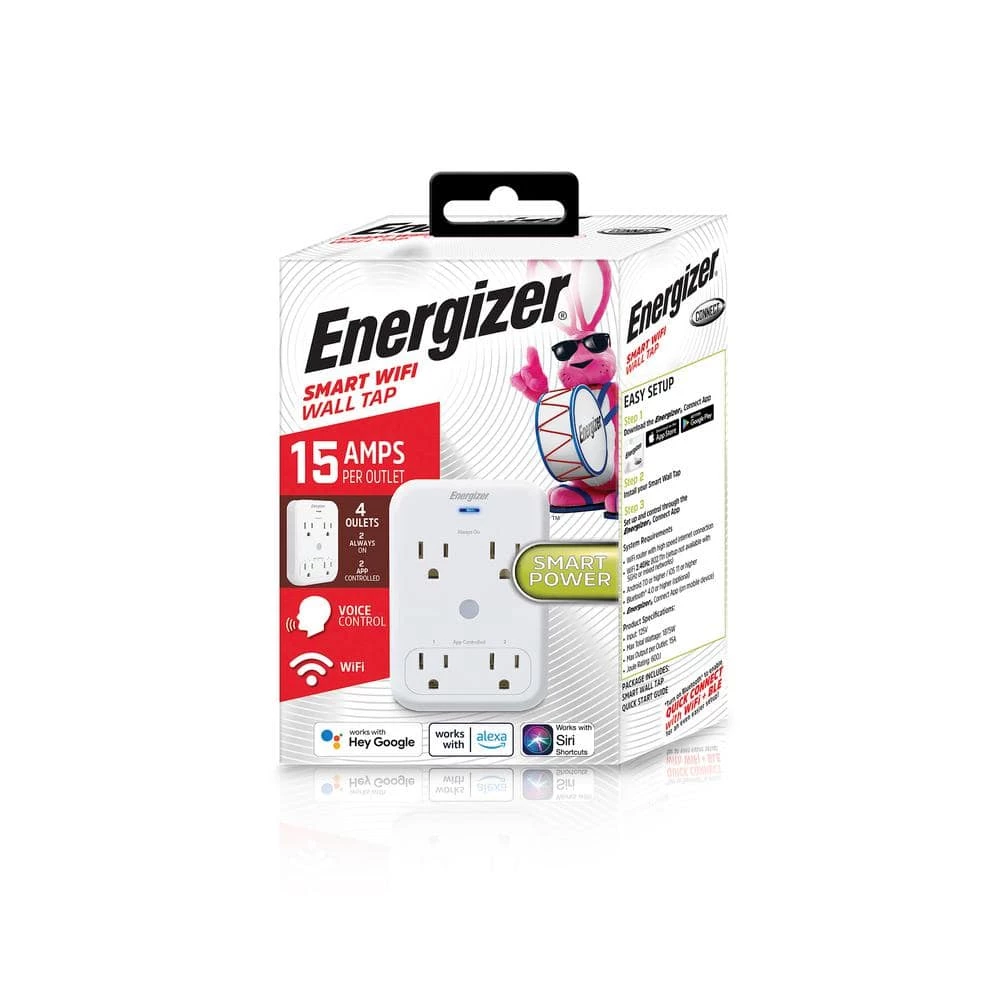 Energizer Smart Wi-Fi Wall Tap, 4-Outlet, Works With Alexa/Siri/Google Assistant 3 Energizer Smart Wi-Fi Wall Tap, 4-Outlet, Works With Alexa/Siri/Google Assistant - Image 3