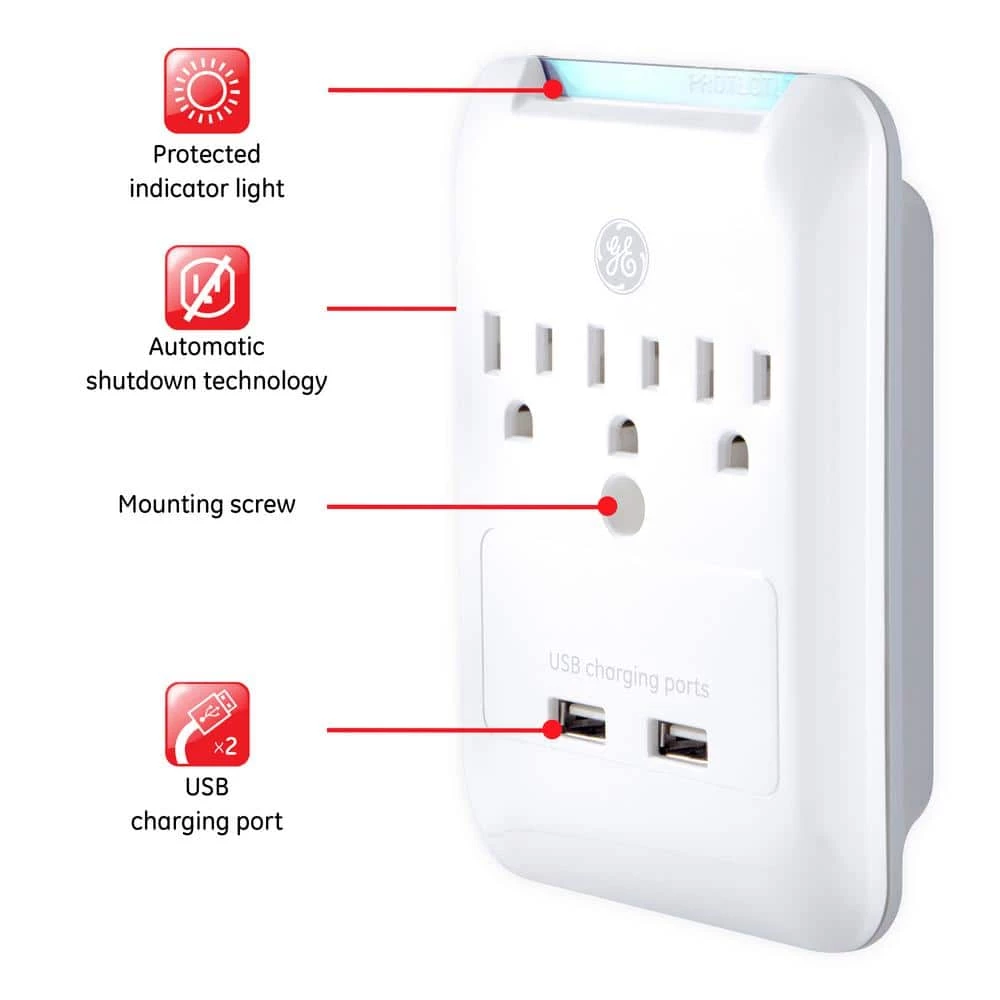 3-Outlet 2 USB Rapid Charging Port Pro Surge Protector Tap 2 3-Outlet 2 USB Rapid Charging Port Pro Surge Protector Tap - Image 2