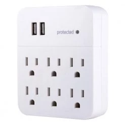 6-Outlet 2 USB Charging Surge Protector Tap, White -Surge Protectors Sales Store ge surge protectors 36735 44 1000