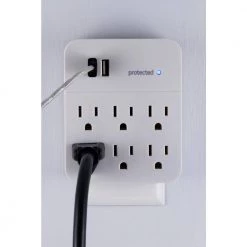 6-Outlet 2 USB Charging Surge Protector Tap, White -Surge Protectors Sales Store ge surge protectors 36735 4f 1000