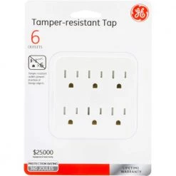 6-Outlet Surge Protector Tap with Tamper Resistant, White -Surge Protectors Sales Store ge surge protectors 37155 fa 1000
