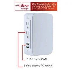 Side Access 5-Outlet 2 USB Pro Surge Protector Tap, White -Surge Protectors Sales Store ge surge protectors 38314 44 1000
