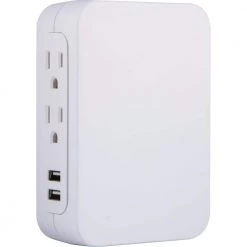 Side Access 5-Outlet 2 USB Pro Surge Protector Tap, White
