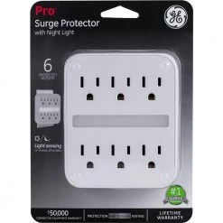 Grounded 6-Outlet Wall Tap Adapter Surge Protector with Night Light -Surge Protectors Sales Store ge surge protectors 41626 44 1000