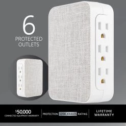 6-Outlet Side Access Surge Protector Wall Tap with Fabric Cover -Surge Protectors Sales Store ge surge protectors 43435 1f 1000
