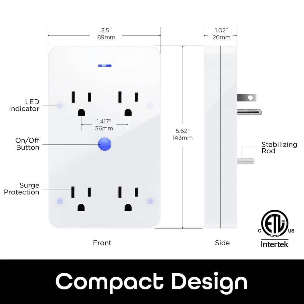 Geeni Smart Wi-Fi 4-Outlet Plug with Surge Protector - No Hub Required - Compatible with Alexa, Google Assistant 5 Geeni Smart Wi-Fi 4-Outlet Plug with Surge Protector - No Hub Required - Compatible with Alexa, Google Assistant - Image 5