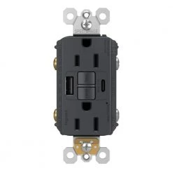 Legrand radiant 15 Amp 125-Volt Tamper Resistant Self-Test GFCI Duplex Outlet with Type A/C USB, Graphite