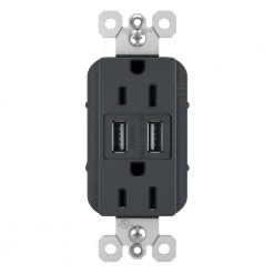 Legrand radiant 15 Amp 125 Volt Duplex Outlet with 3.1 Amp USB, Graphite