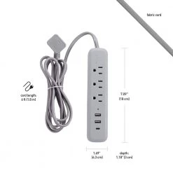 Globe Electric Designer Series 6 ft. 3-Outlet Gray USB Surge Protector Power Strip -Surge Protectors Sales Store gray globe electric surge protectors 78551 44 1000