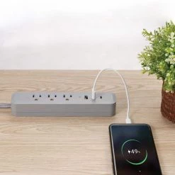 Globe Electric Designer Series 6 ft. 3-Outlet Gray USB Surge Protector Power Strip -Surge Protectors Sales Store gray globe electric surge protectors 78551 c3 1000
