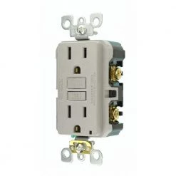 Leviton 15 Amp Self-Test SmartlockPro Slim Duplex GFCI Outlet, Gray -Surge Protectors Sales Store gray leviton electrical outlets receptacles r03 gfnt1 kgy 1d 1000