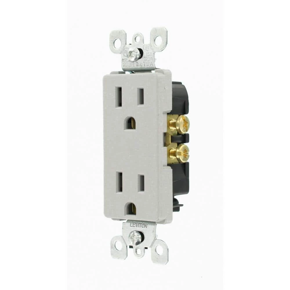 Leviton Decora 15 Amp Residential Grade Self Grounding Duplex Outlet, Gray 3 Leviton Decora 15 Amp Residential Grade Self Grounding Duplex Outlet, Gray - Image 3