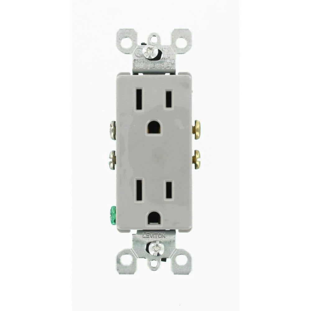 Leviton Decora 15 Amp Residential Grade Self Grounding Duplex Outlet, Gray 1 Leviton Decora 15 Amp Residential Grade Self Grounding Duplex Outlet, Gray
