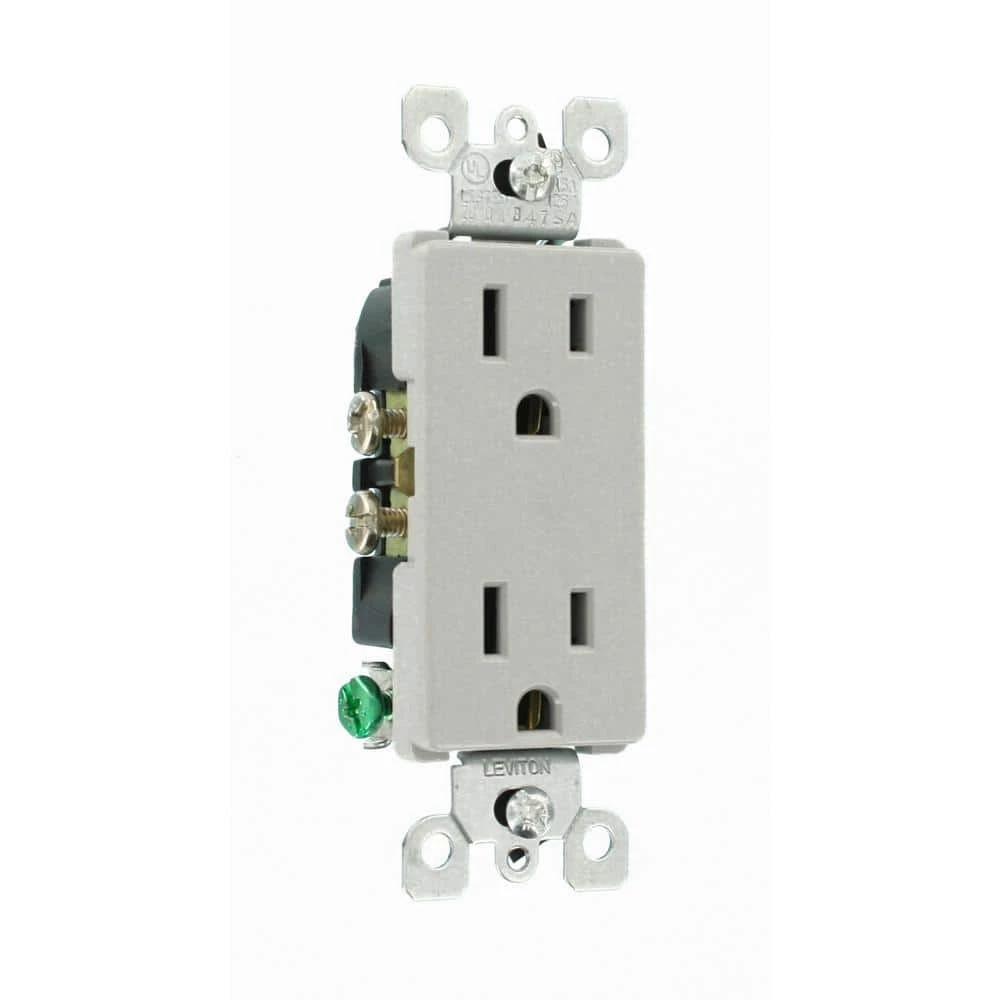Leviton Decora 15 Amp Residential Grade Self Grounding Duplex Outlet, Gray 2 Leviton Decora 15 Amp Residential Grade Self Grounding Duplex Outlet, Gray - Image 2