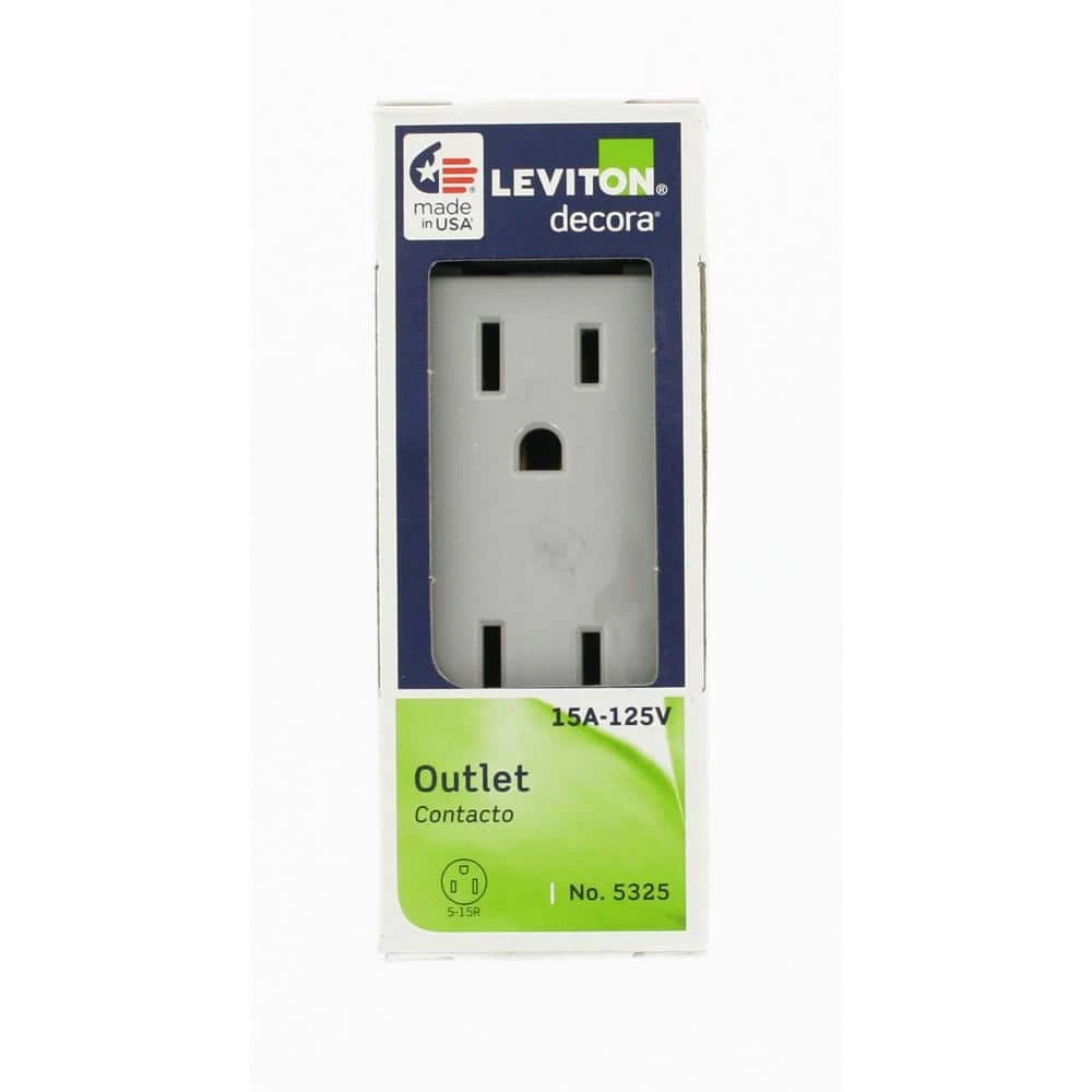Leviton Decora 15 Amp Residential Grade Self Grounding Duplex Outlet, Gray 5 Leviton Decora 15 Amp Residential Grade Self Grounding Duplex Outlet, Gray - Image 5
