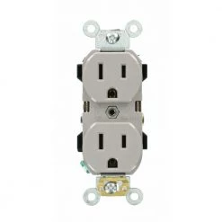 Leviton 15 Amp Industrial Grade Narrow-Body Duplex Outlet, Gray