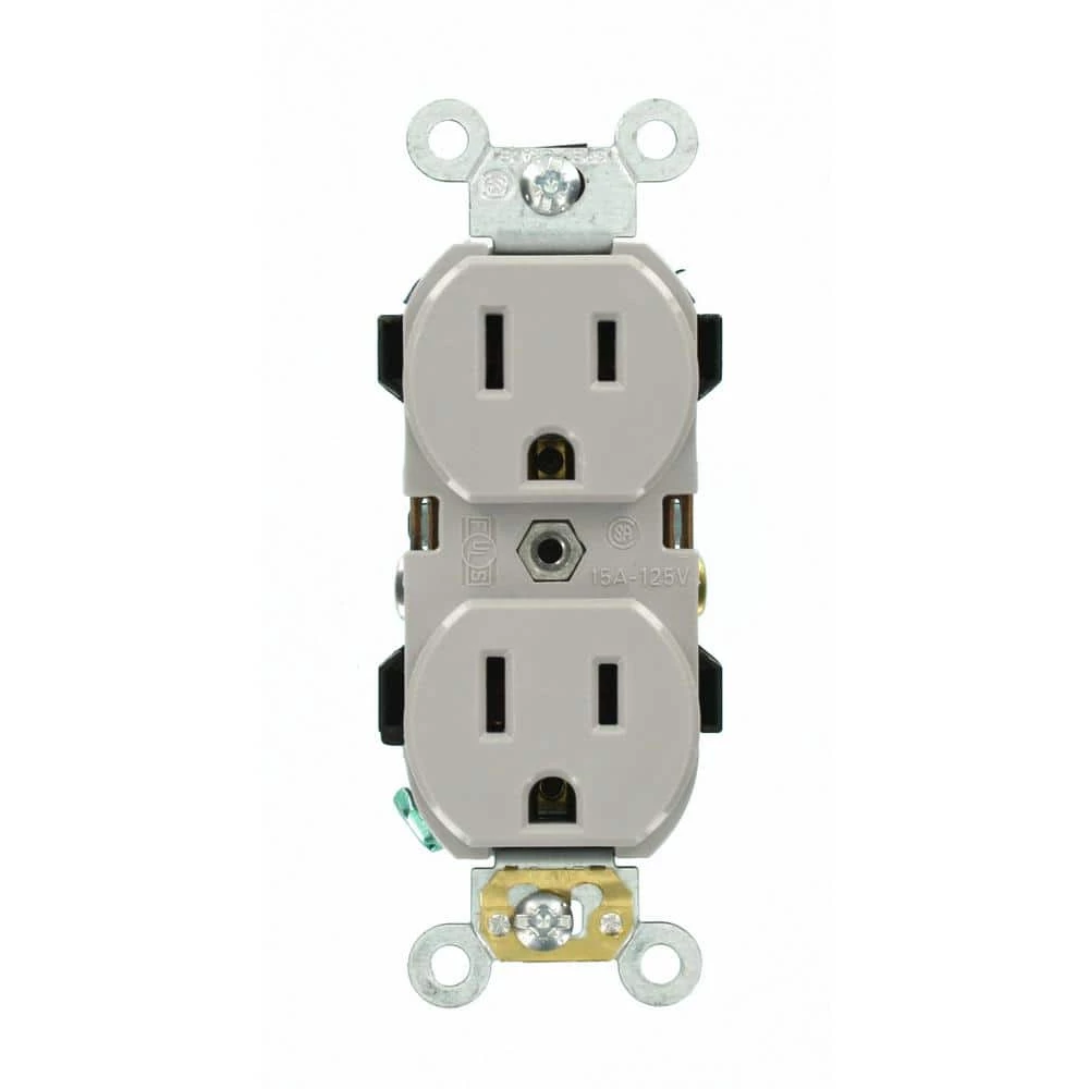 Leviton 15 Amp Industrial Grade Narrow-Body Duplex Outlet, Gray 1 Leviton 15 Amp Industrial Grade Narrow-Body Duplex Outlet, Gray