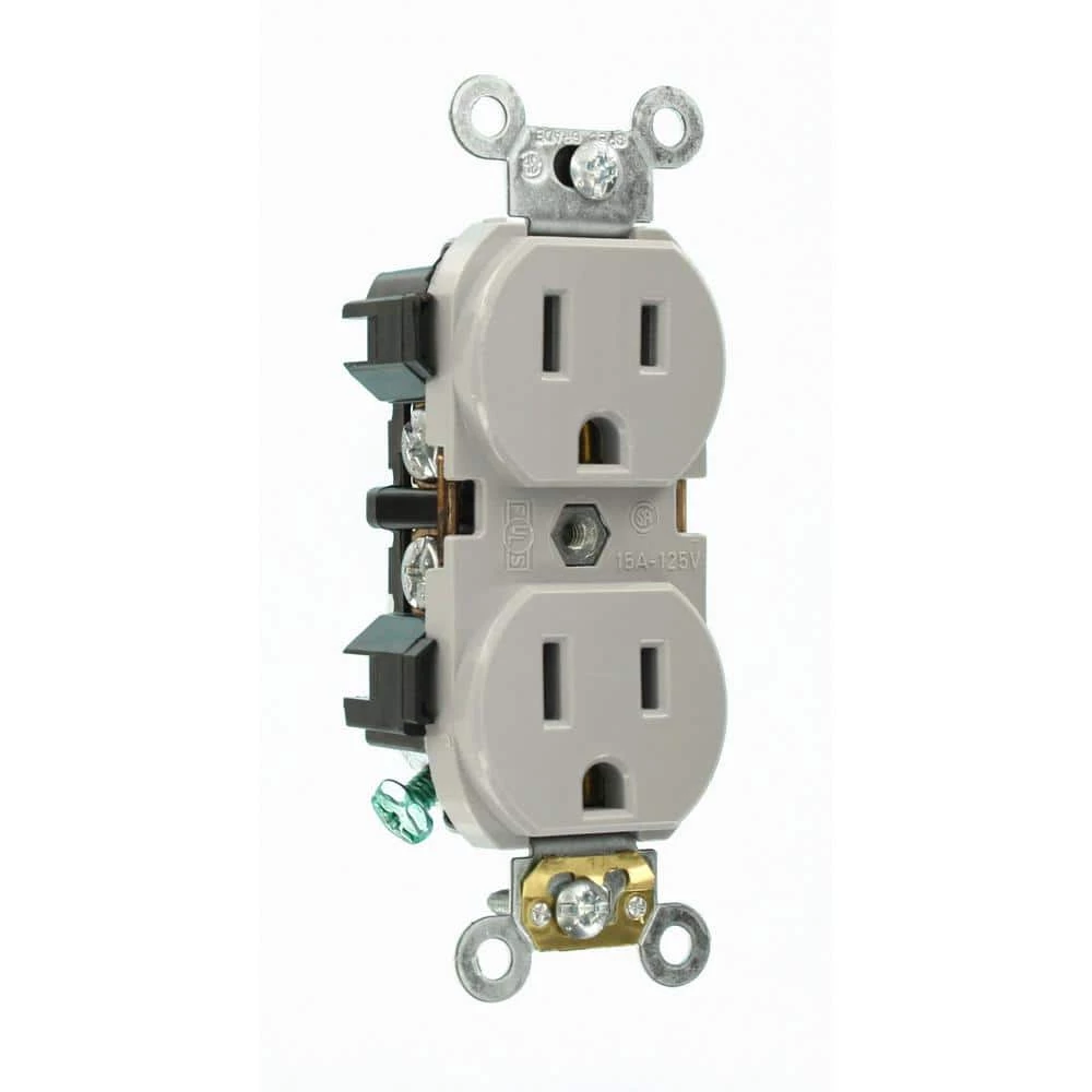 Leviton 15 Amp Industrial Grade Narrow-Body Duplex Outlet, Gray 2 Leviton 15 Amp Industrial Grade Narrow-Body Duplex Outlet, Gray - Image 2