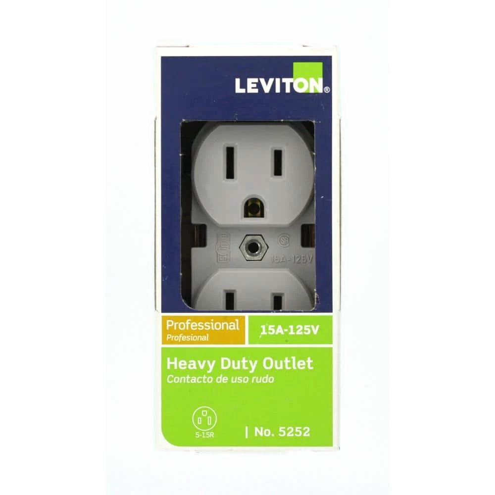 Leviton 15 Amp Industrial Grade Narrow-Body Duplex Outlet, Gray 5 Leviton 15 Amp Industrial Grade Narrow-Body Duplex Outlet, Gray - Image 5
