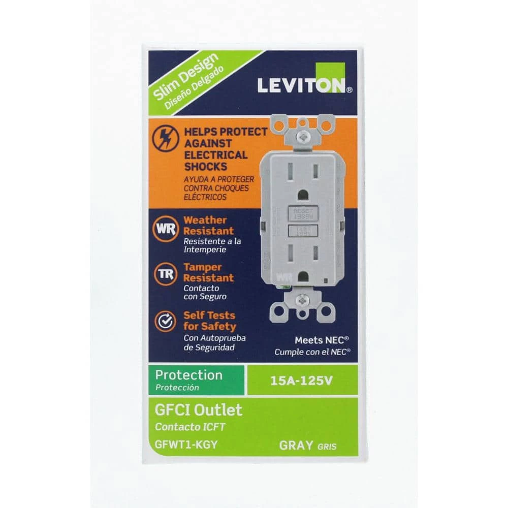 Leviton 15 Amp 125-Volt Duplex Self-Test Tamper Resistant/Weather Resistant GFCI Outlet, Gray 7 Leviton 15 Amp 125-Volt Duplex Self-Test Tamper Resistant/Weather Resistant GFCI Outlet, Gray - Image 7