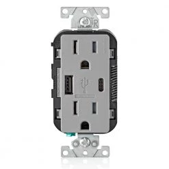 Leviton 15 Amp Decora Type A and C USB Charger Tamper-Resistant Outlet, Gray