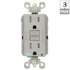 Leviton 15 Amp 125-Volt Duplex Self-Test Tamper Resistant/Weather Resistant GFCI Outlet, Gray (3-Pack) -Surge Protectors Sales Store gray leviton electrical outlets receptacles vg3 gfwt1 hg3 4f 1000