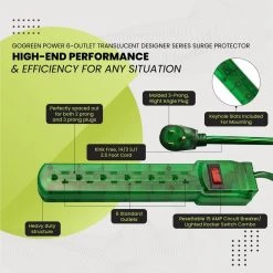 Go Green Power 3 ft. Cord Green 6-Outlet Translucent Designer Series Surge Protector (160 Joules) 10 Go Green Power 3 ft. Cord Green 6-Outlet Translucent Designer Series Surge Protector (160 Joules) -Surge Protectors Sales Store green surge protectors gg 16103mdg 1f 1000