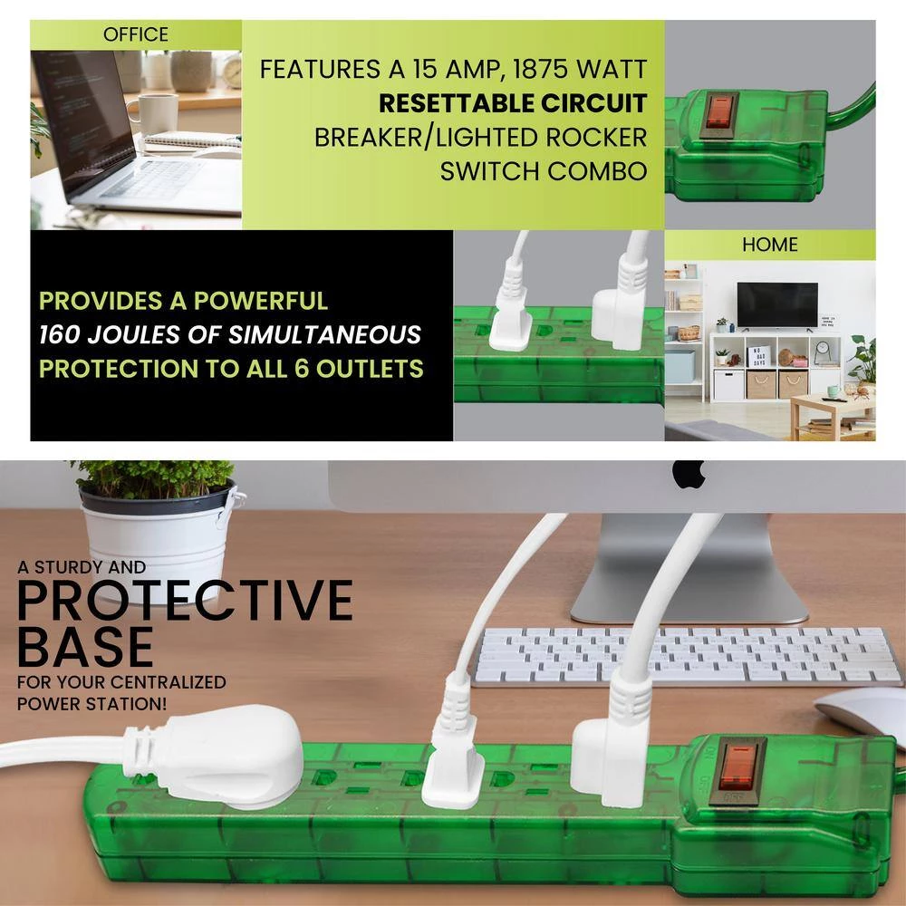 Go Green Power 3 ft. Cord Green 6-Outlet Translucent Designer Series Surge Protector (160 Joules) 7 Go Green Power 3 ft. Cord Green 6-Outlet Translucent Designer Series Surge Protector (160 Joules) - Image 7